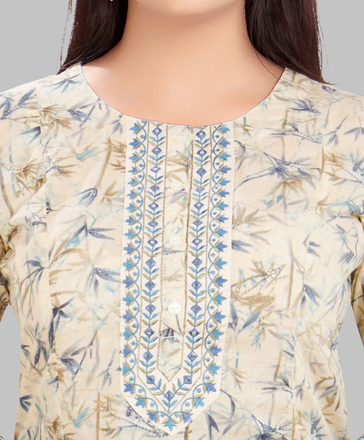 Darshita Cream Cotton Short kurtis