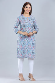 Grey Cotton Straight Printed Kurta