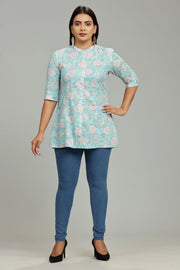 Devika Sky Blue Cotton Short kurti