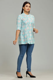 Devika Sky Blue Cotton Short kurti