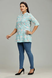 Devika Sky Blue Cotton Short kurti