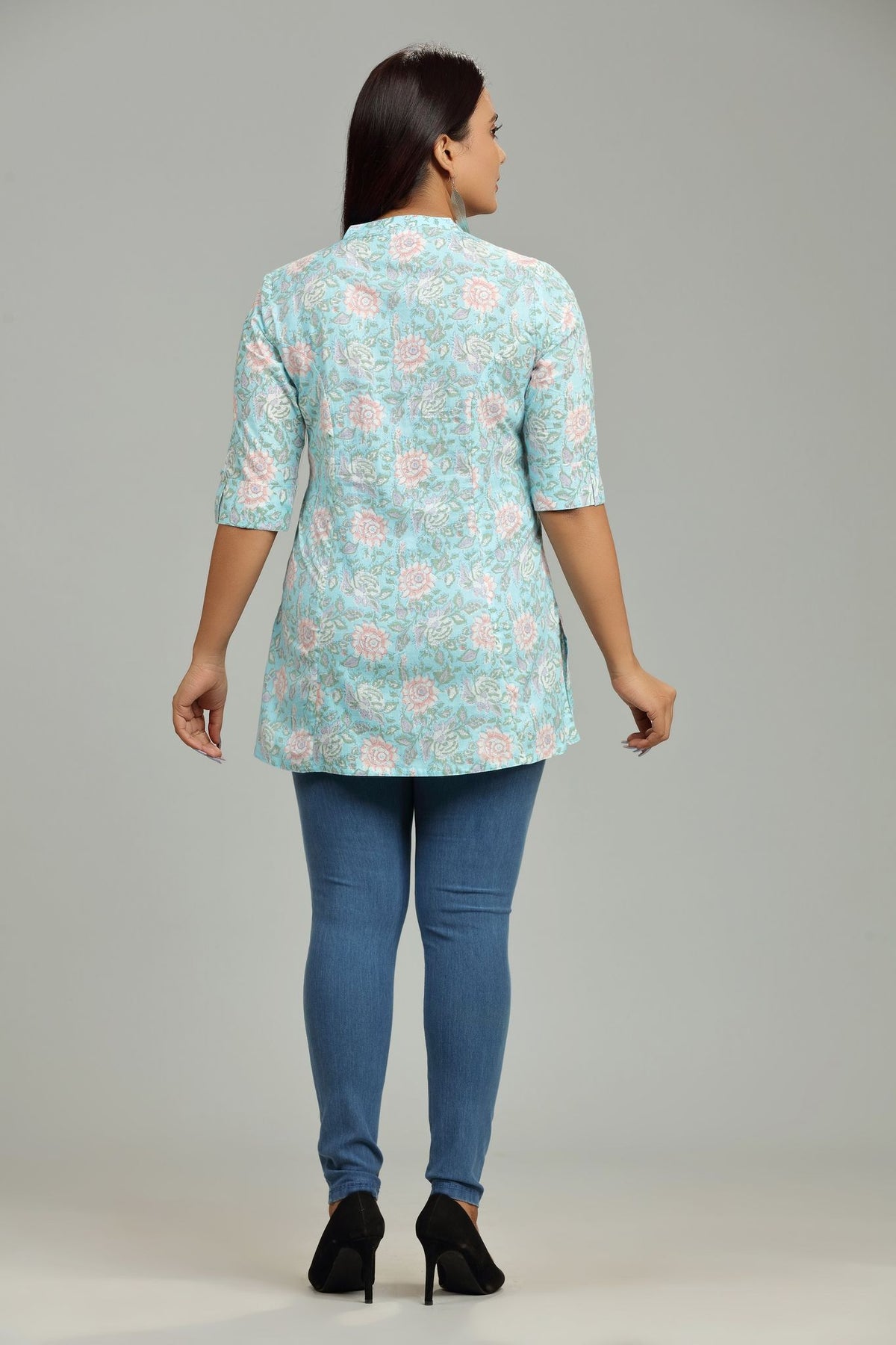 Devika Sky Blue Cotton Short kurti