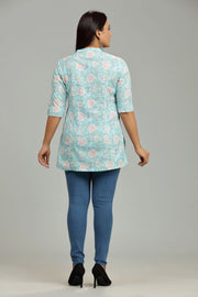 Devika Sky Blue Cotton Short kurti