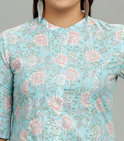 Devika Sky Blue Cotton Short kurti