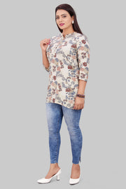 Dhruvika Off White Rayon Short Kurti