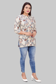 Dhruvika Off White Rayon Short Kurti