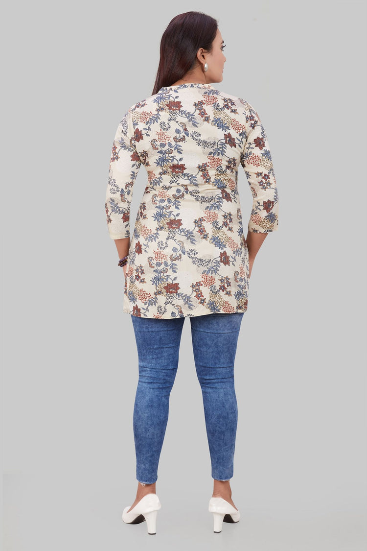 Dhruvika Off White Rayon Short Kurti