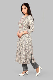 Dilara Off White & Grey Cotton Kurta With Pant Set