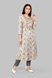 Dilara Off White & Grey Cotton Kurta With Pant Set