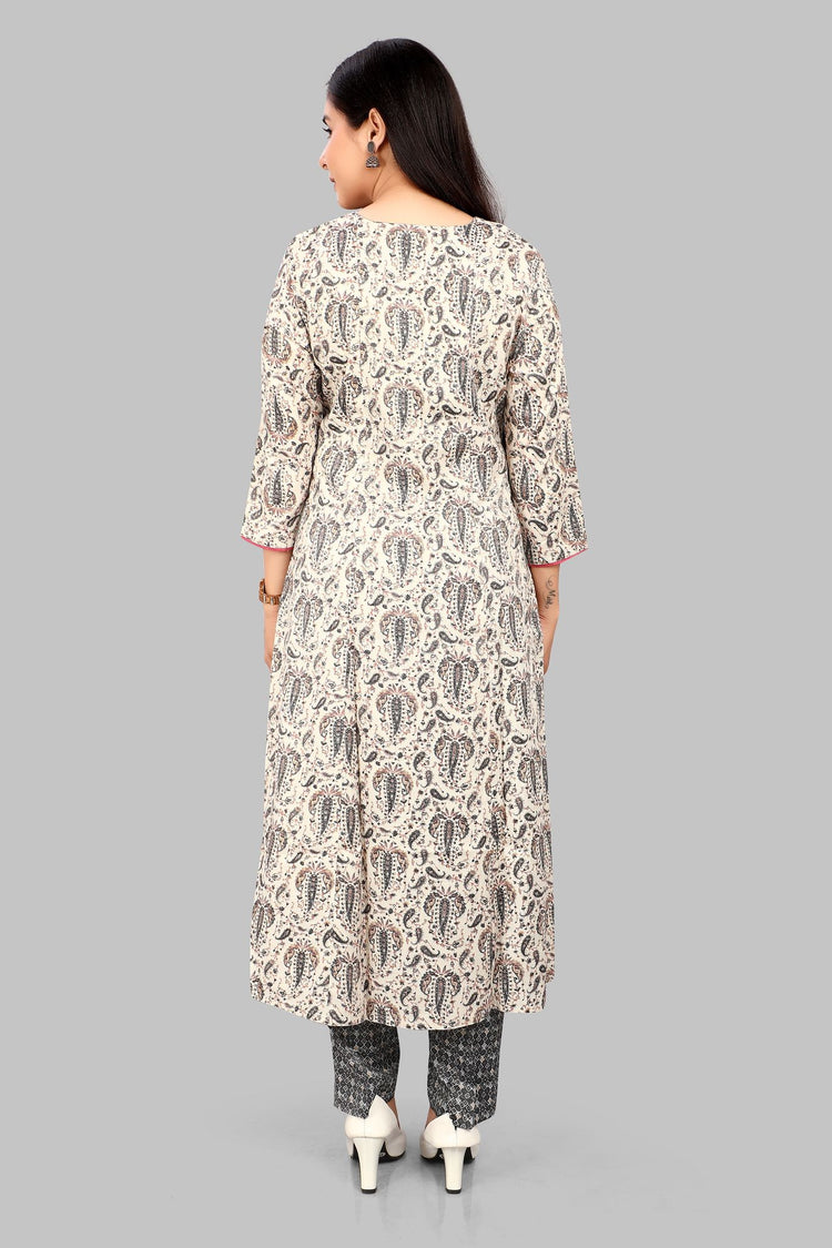 Dilara Off White & Grey Cotton Kurta With Pant Set