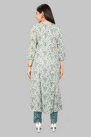 Dilara Off White & Teal Cotton Kurta With Pant Set