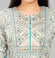 Dilara Off White & Teal Cotton Kurta With Pant Set