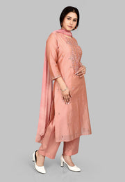 Dimah Peach Cotton Chanderi Embroidered Suit Set