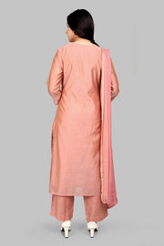 Dimah Peach Cotton Chanderi Embroidered Suit Set