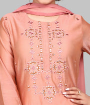 Dimah Peach Cotton Chanderi Embroidered Suit Set