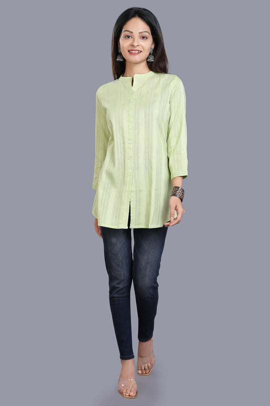 Druhi Pista Green Cotton Short Kurtis