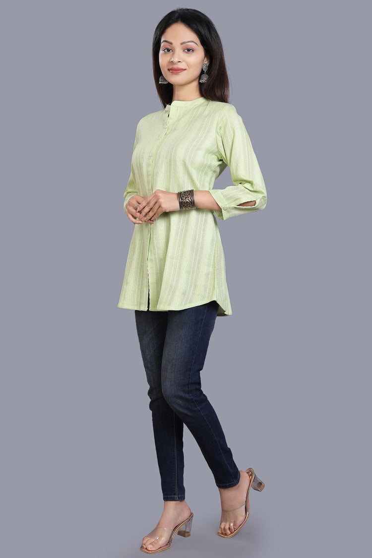 Druhi Pista Green Cotton Short Kurtis