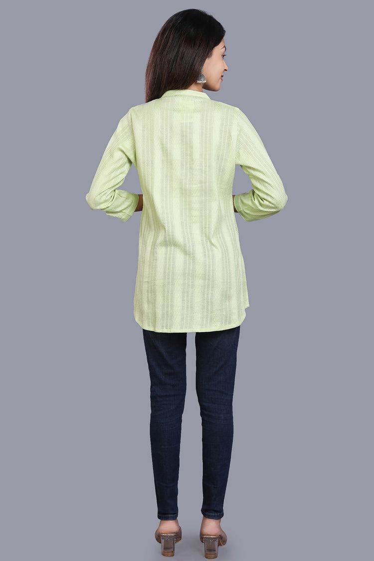 Druhi Pista Green Cotton Short Kurtis