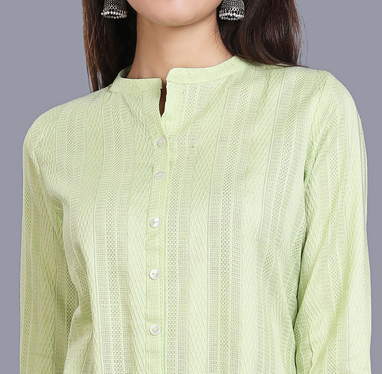 Druhi Pista Green Cotton Short Kurtis