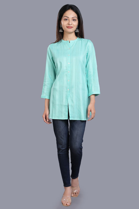 Druhi Sky Blue Cotton Short Kurtis
