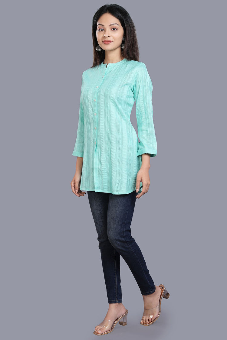 Druhi Sky Blue Cotton Short Kurtis