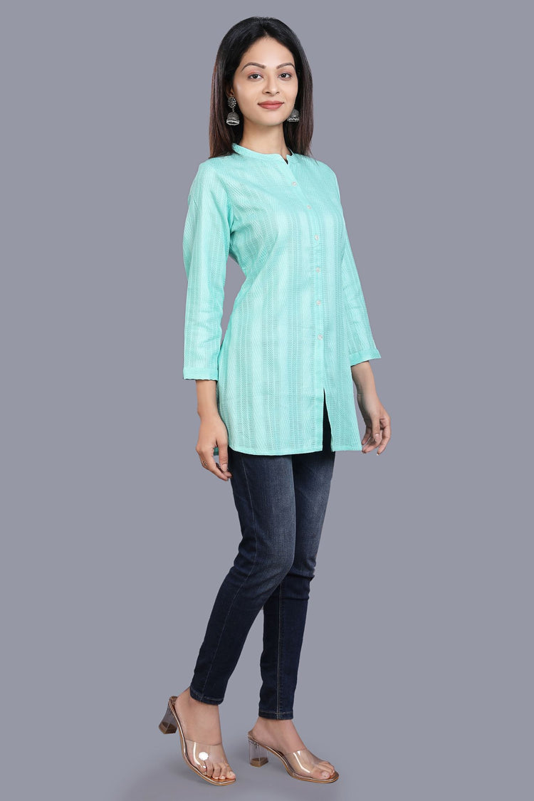Druhi Sky Blue Cotton Short Kurtis