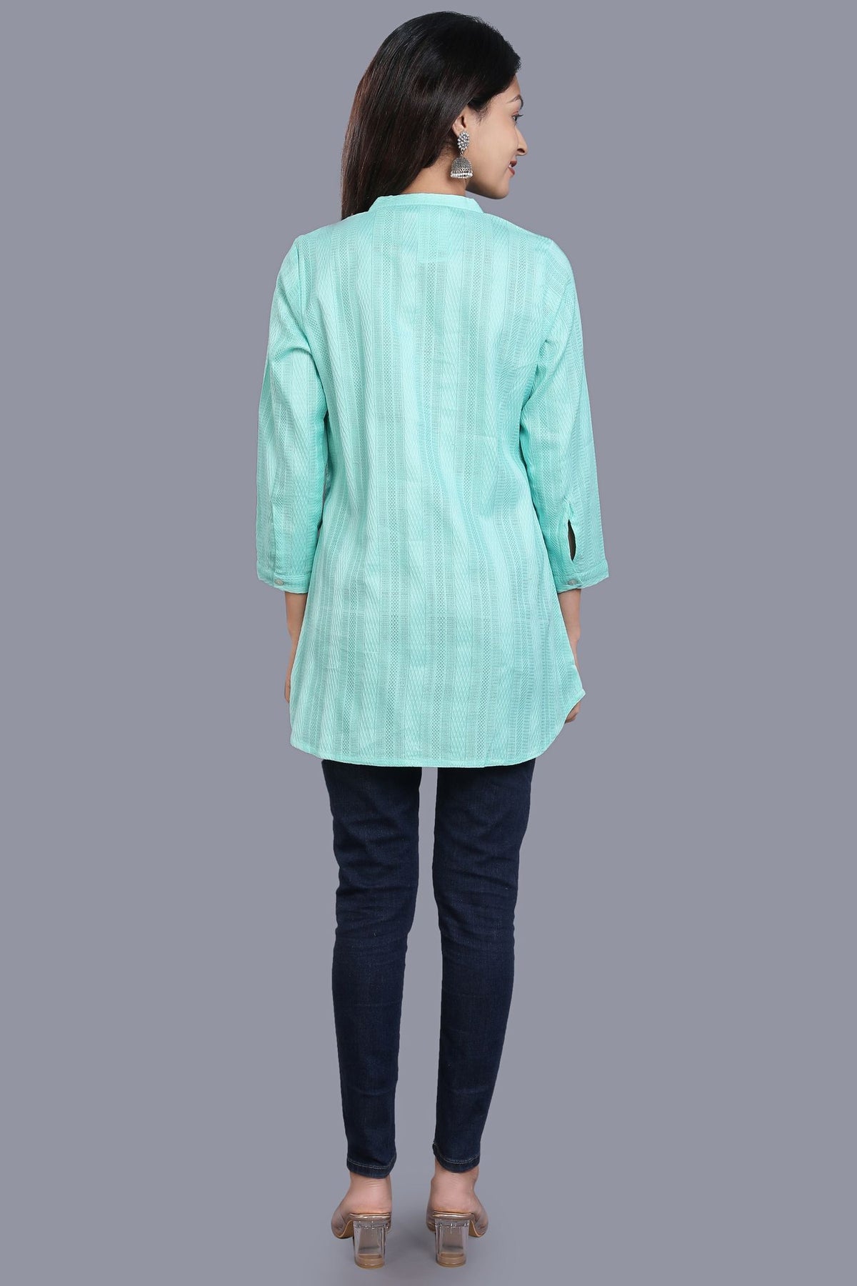 Druhi Sky Blue Cotton Short Kurtis