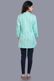 Druhi Sky Blue Cotton Short Kurtis