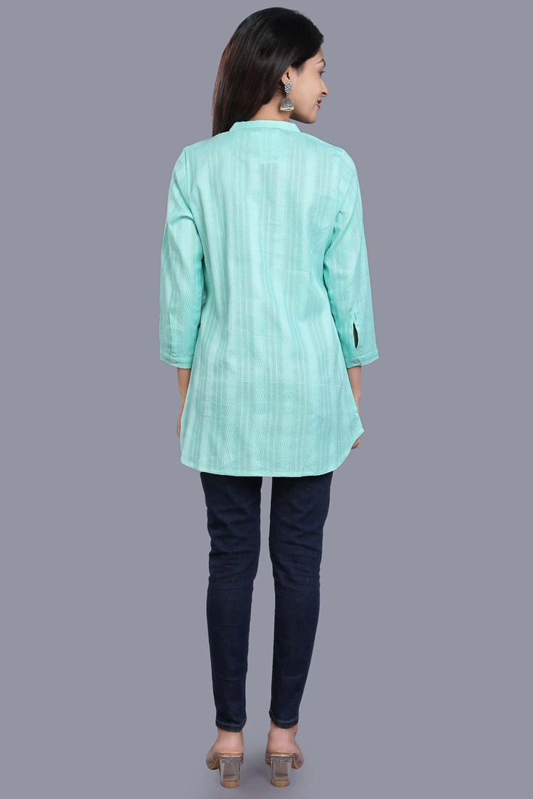 Druhi Sky Blue Cotton Short Kurtis