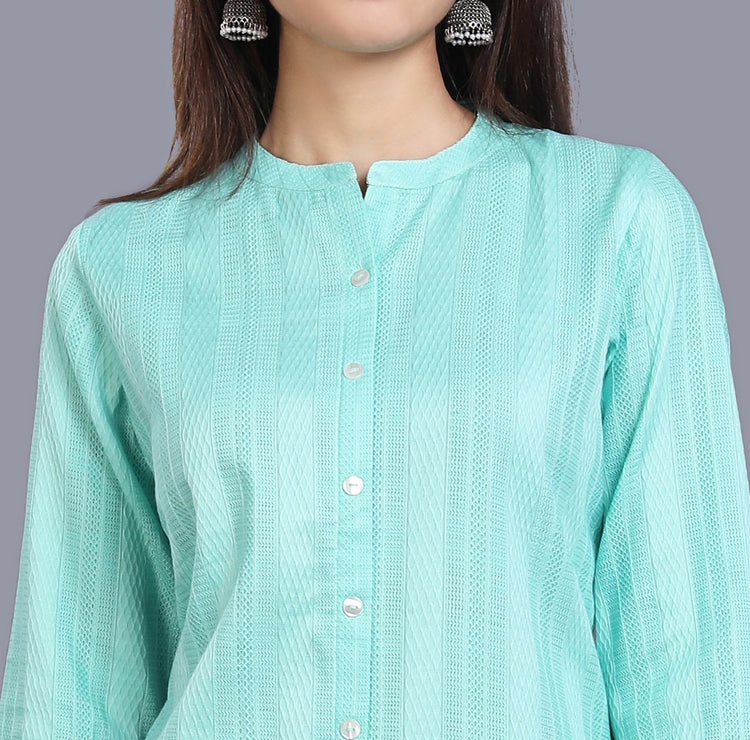 Druhi Sky Blue Cotton Short Kurtis