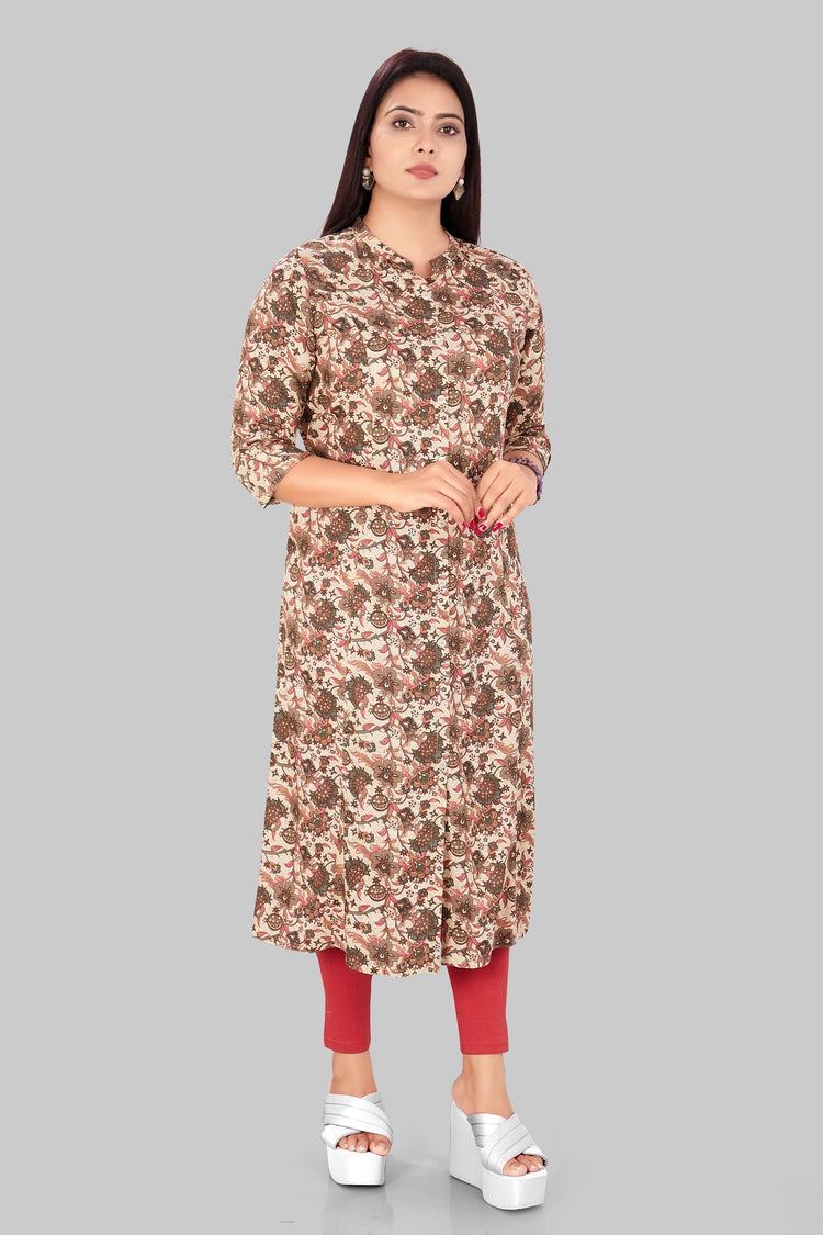Eashwara Beige Rayon A Line Kurti