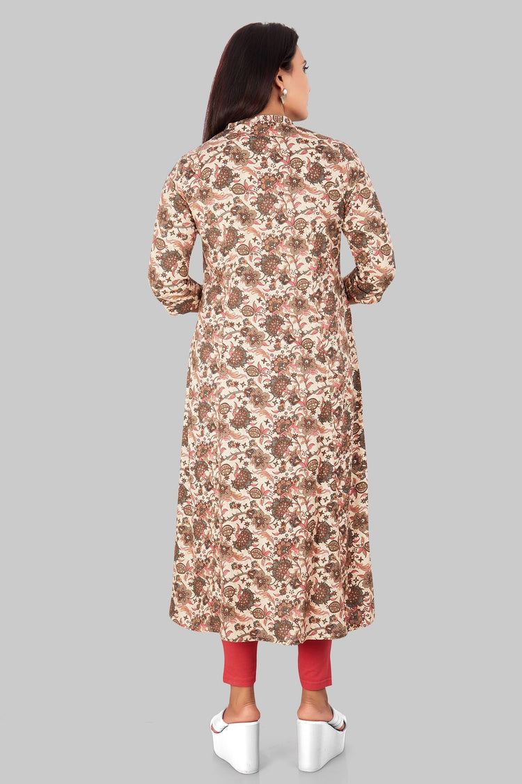 Eashwara Beige Rayon A Line Kurti