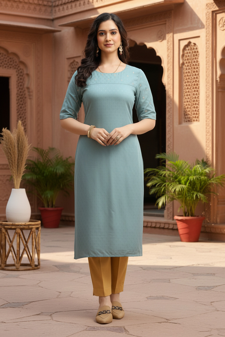 Soft Blue Embroidered Straight Kurta