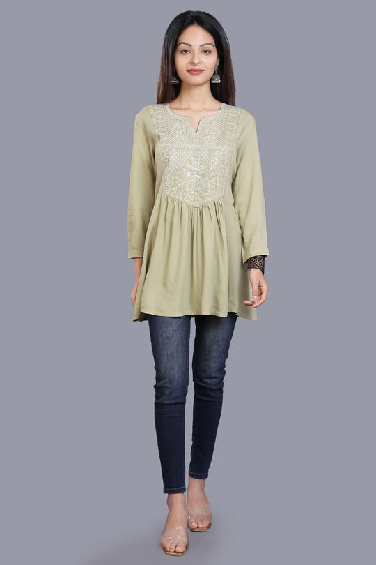 Ehani Pista Green Rayon Short kurtis