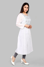 Eiliyah White Cotton Embroidered A-Line Kurta