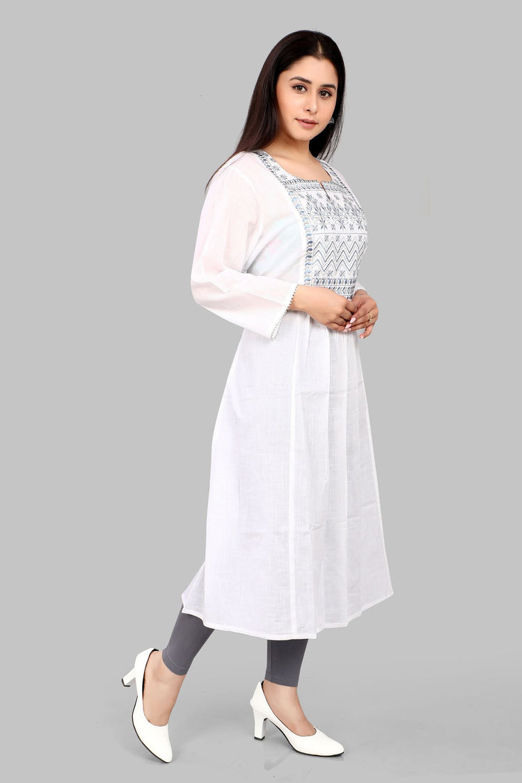 Eiliyah White Cotton Embroidered A-Line Kurta