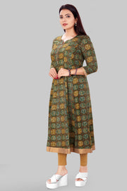Ekta Green Rayon A Line Kurti