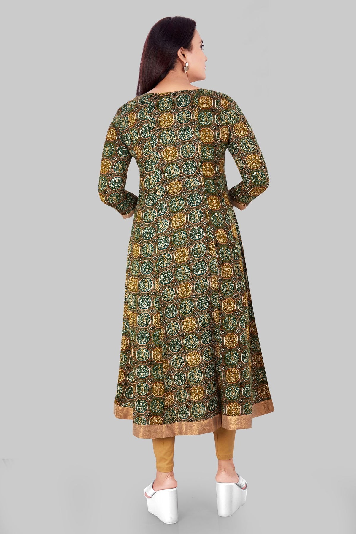 Ekta Green Rayon A Line Kurti