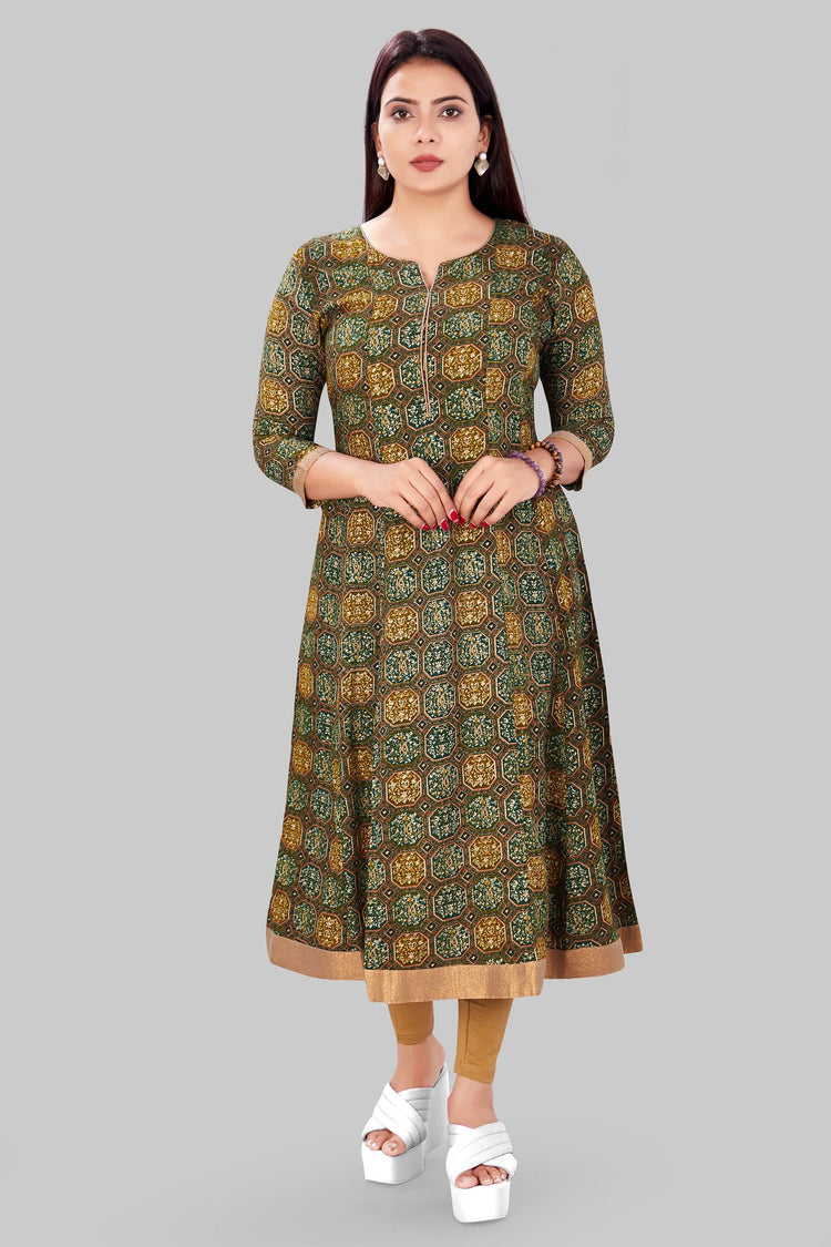Ekta Green Rayon A Line Kurti
