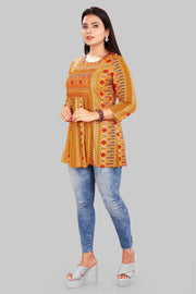 Elakshi Mustard Rayon Short Kurti