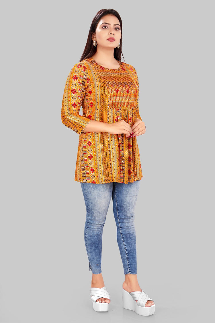 Elakshi Mustard Rayon Short Kurti