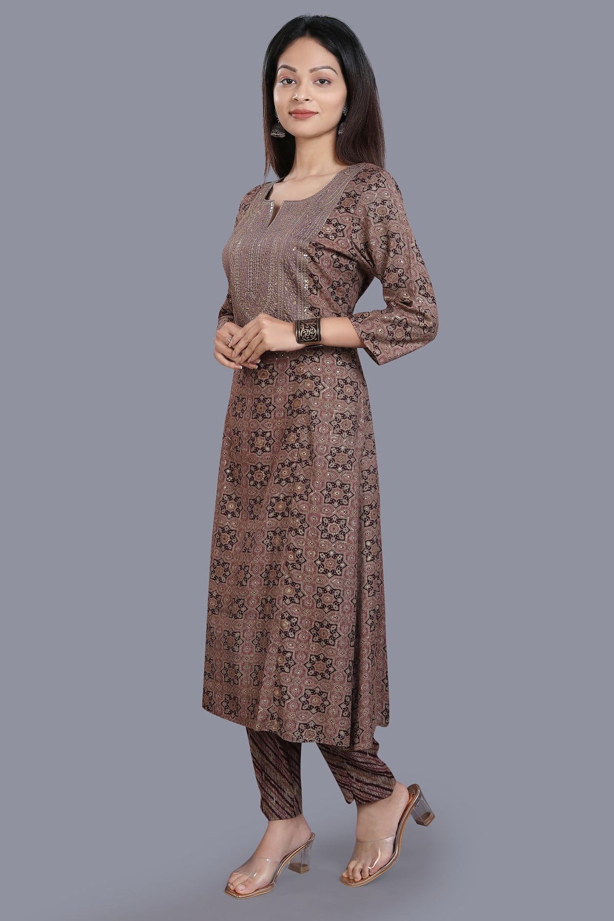 Elham Brown Cotton Kurta With Pant Set