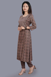 Elham Brown Cotton Kurta With Pant Set