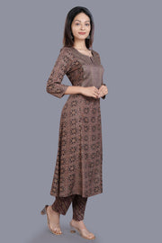 Elham Brown Cotton Kurta With Pant Set