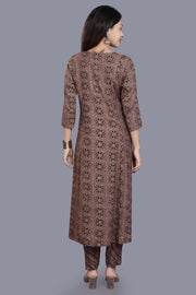 Elham Brown Cotton Kurta With Pant Set