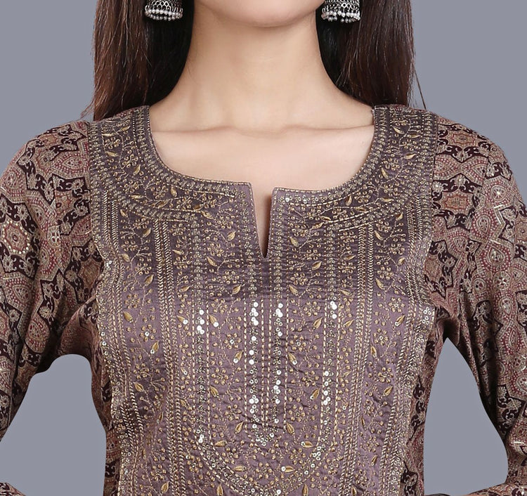Elham Brown Cotton Kurta With Pant Set