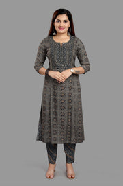 Elham Black & Gray Cotton Kurta With Pant Set