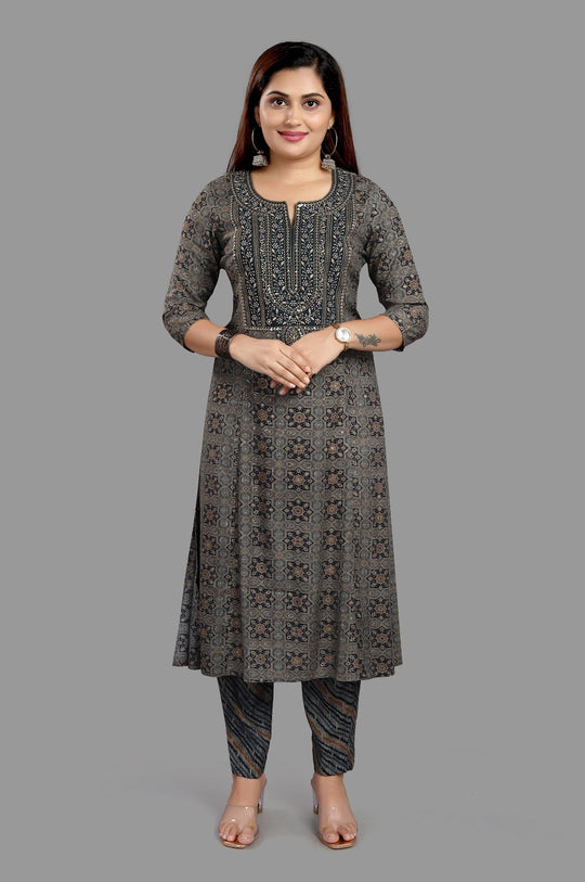 Elham Black & Gray Cotton Kurta With Pant Set