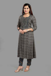 Elham Black & Gray Cotton Kurta With Pant Set