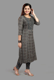 Elham Black & Gray Cotton Kurta With Pant Set